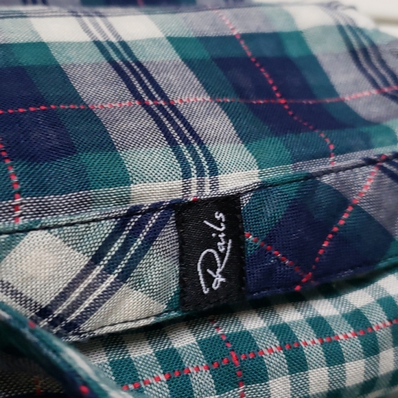 Rails Lined Plaid Button Front Shirt, Blue Green, Size M - Picture 8 of 15